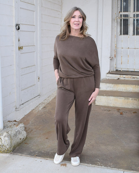 SCUBA DOLMAN SLEEVE TOP - BROWN