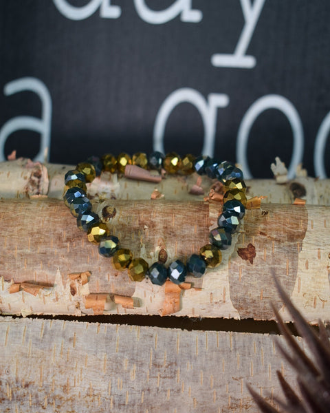 CHARCOAL & GOLD SM GLASS BEADED STRETCHY BRACELET - Salty Lime Boutique