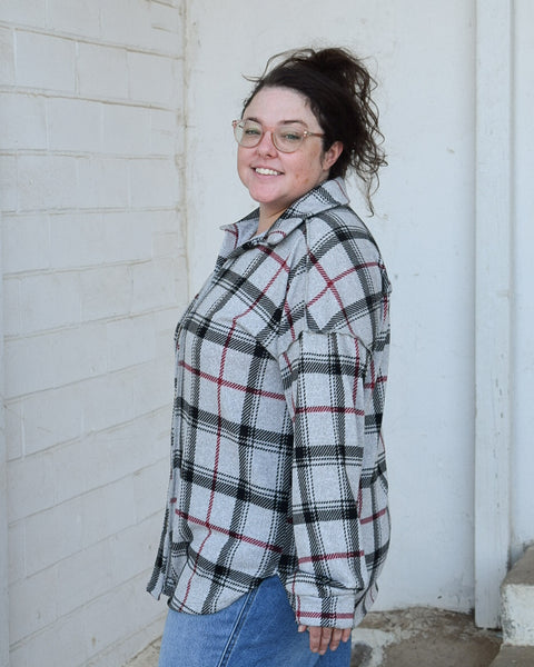 KARLA PLAID SHACKET TOP - GREY