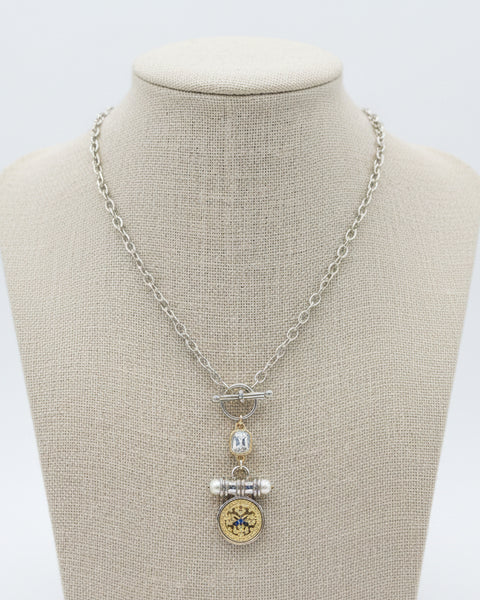 ROMAN COIN JEWEL PENDANT NECKLACE - SILVER - Salty Lime Boutique