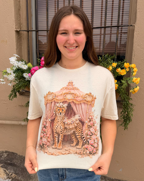 Leopard Carosel Blinged Graphic Tee - Oatmeal - Salty Lime Boutique