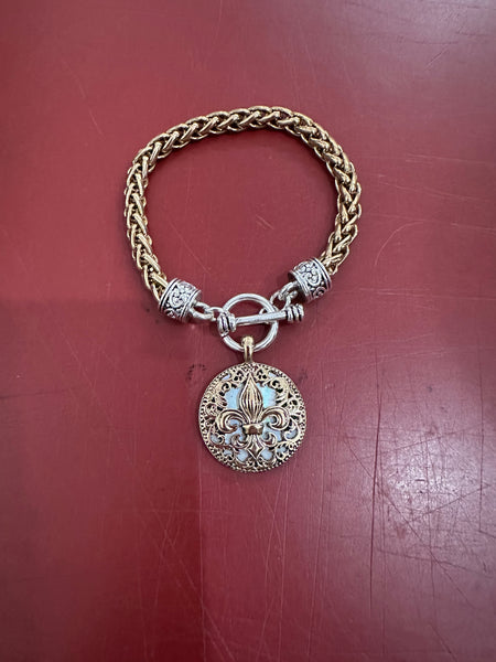 FLUER DE LIS COIN ROPE CHAIN BRACELET - GOLD/SILVER - Salty Lime Boutique