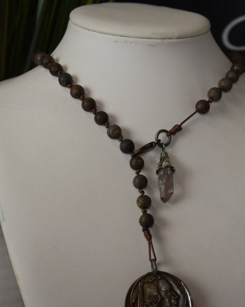 GENUINE STONE & INDIAN HEAD COIN NECKLACE - Salty Lime Boutique