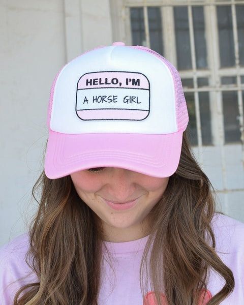A HORSE GIRL TRUCKER HAT -  PINK/WHITE - Salty Lime Boutique
