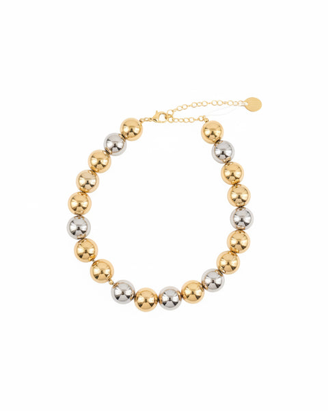 Shiny Metallic Chunky Bead Necklace - Two-Tone