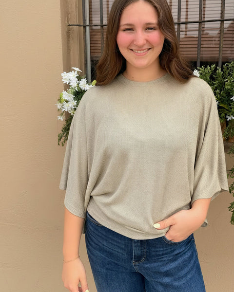 CAPE SLEEVE KNIT BLOUSE -  TAUPE - Salty Lime Boutique