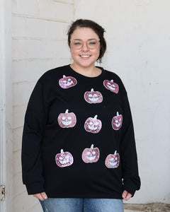 GLITTER PUMPKINS LONG SLEEVE SHIRT- BLACK