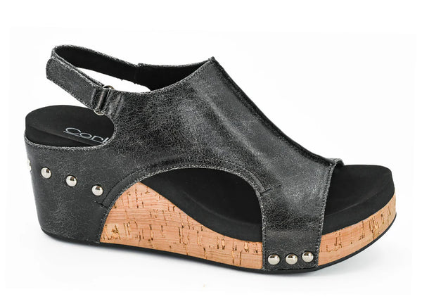 CARLEY STUDDED WEDGE BY CORKYS - BLACK CRACKLE