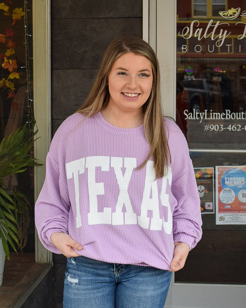 RESTOCKED - TEXAS RIB CORD SWEATSHIRT - LILAC