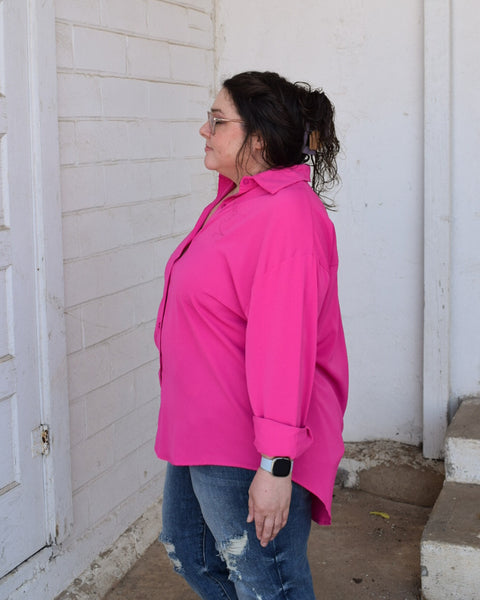 KATHRYN BUTTON DOWN TOP - HOT PINK