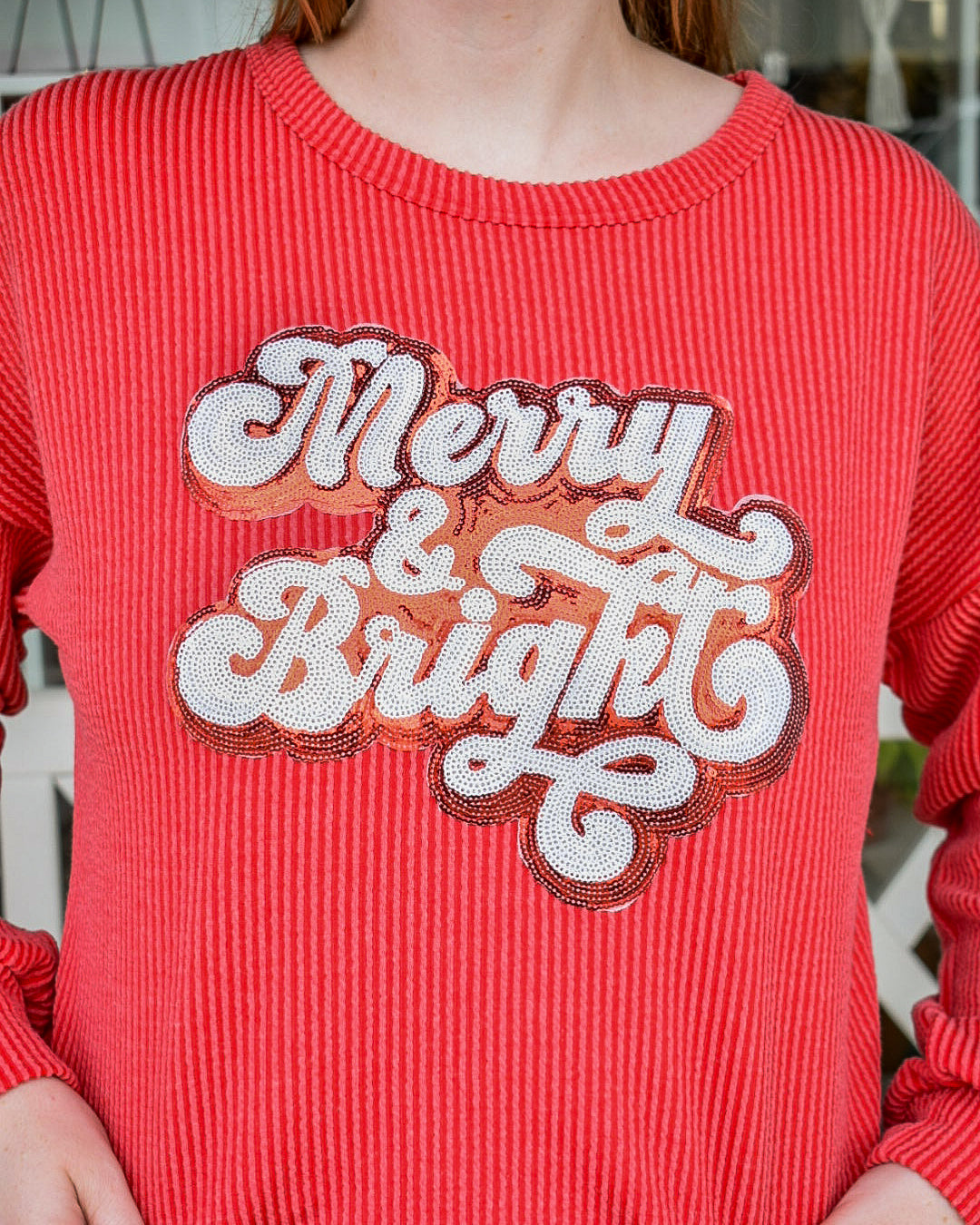 CURVY - MERRY AND BRIGHT SEQUINS RIBBED CHRISTMAS TOP