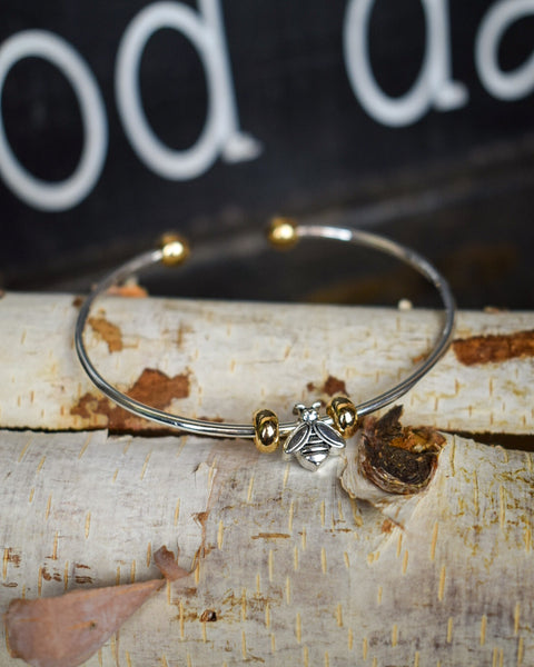 BUMBLE BEE CHARM CUFF BRACELET - SILVER