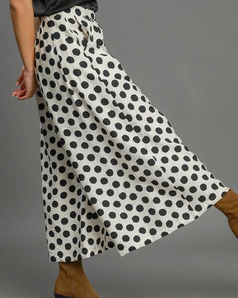 Polka Dot Printed Wide Leg Pants- Off White - Reg - Salty Lime Boutique