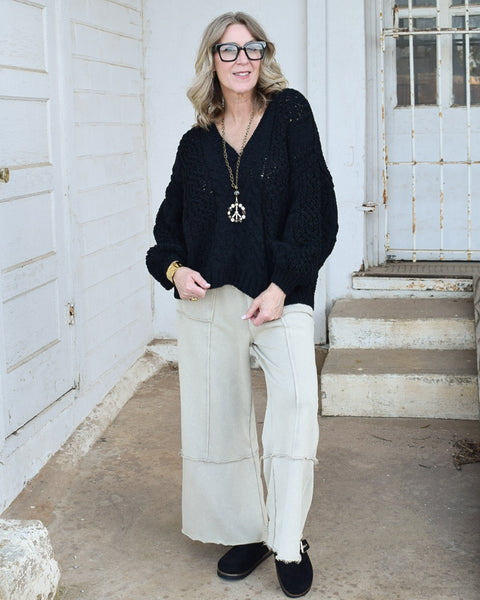 BALLOON SLEEVE KNIT SWEATER BY POL- BLACK