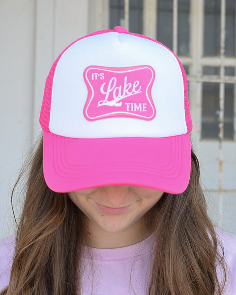 IT'S LAKE TIME TRUCKER HAT - HOT PINK/WHITE - Salty Lime Boutique