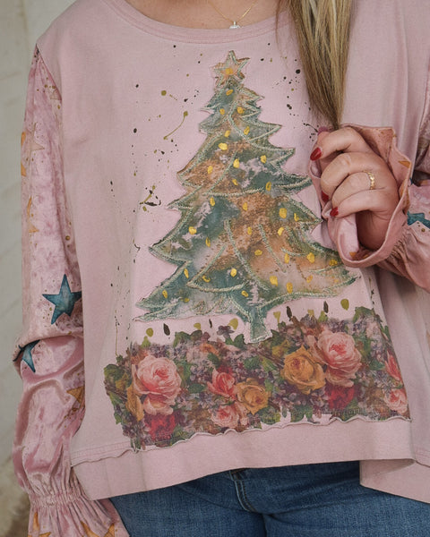 ROSIE CHRISTMAS TREE SWEATSHIRT - VINTAGE PINK - BY A RARE BIRD