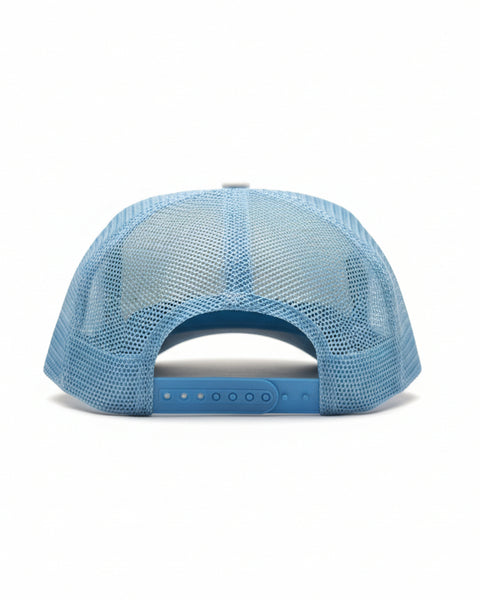 JUST A GIRLY WHO LOVES JESUS TRUCKER CAP - LIGHT BLUE/WHITE