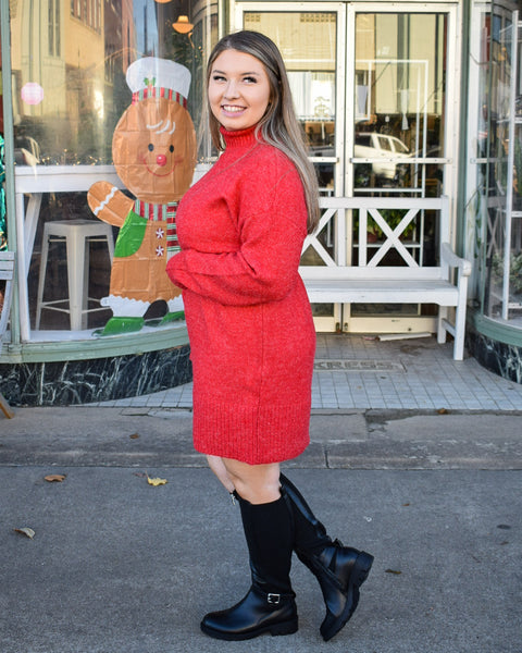 ARIEL SWEATER DRESS DRESS- RED