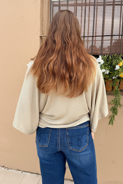CAPE SLEEVE KNIT BLOUSE -  TAUPE - Salty Lime Boutique