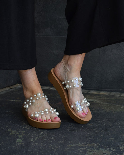 BAD ROMANCE SANDAL BY CORKYS- CLEAR PEARL