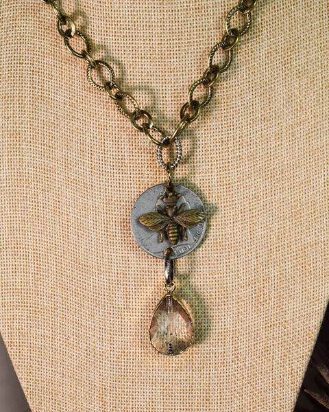 VINTAGE QUEEN BEE COIN AND BABBLE NECKLACE