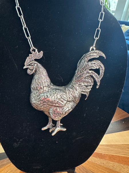 ROOSTER CHUNKY NECKLACE - SILVER - Salty Lime Boutique
