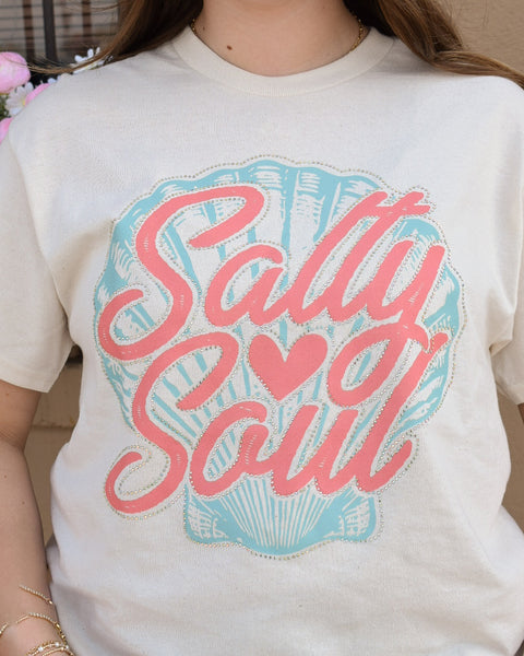 Stay Salty Shell w/Bling Graphic Tee - Natural - Reg/Curvy