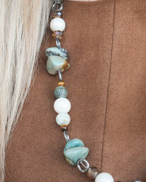 AUTHENTIC TURQUOISE NUGGET & GLASS PEARL BEAD NECKLACE - BY A RARE BIRD