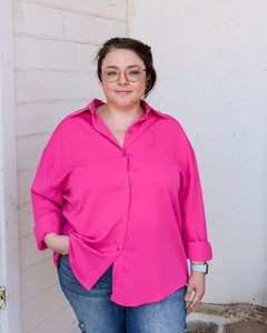 KATHRYN BUTTON DOWN TOP - HOT PINK