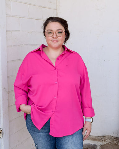 KATHRYN BUTTON DOWN TOP - HOT PINK