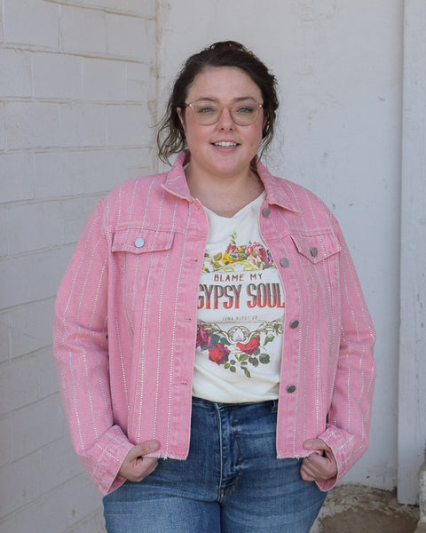 LORETTA DENIM JACKET - REG/CURVY- PINK - Salty Lime Boutique