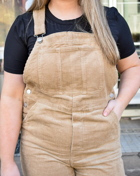 WASHED CORDUROY OVERALLS - TAUPE