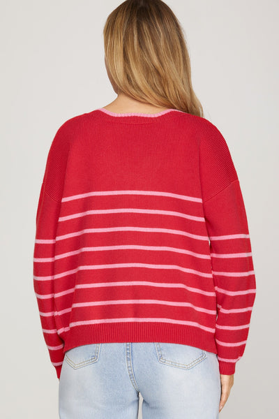 SHE'S A CUTIE REVERSIBLE SWEATER CARDIGAN - PINK/RED