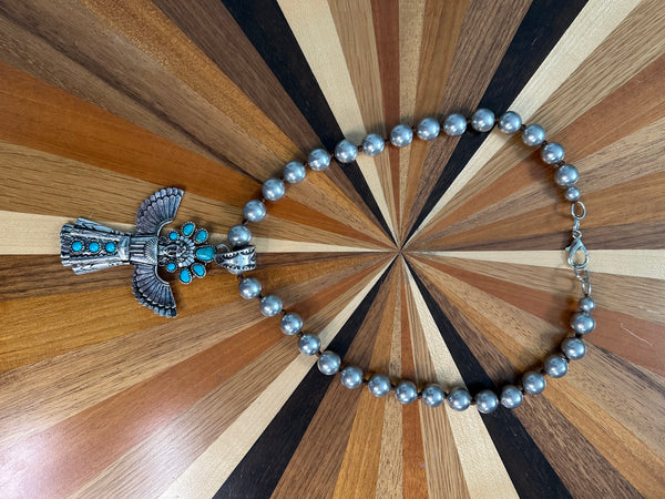 INDIAN EAGLE DANCER CHUNKY NECKLACE - SILVER - Salty Lime Boutique