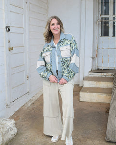 POP OF PATTERN PATCHWORK JACKET BY POL - BLUE/YELLOW