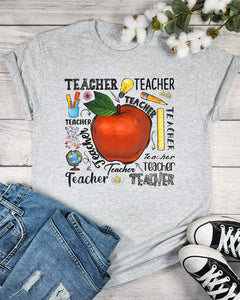APPLE TEACHER GRAPHIC TEE - ASH GREY
