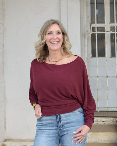 ELIZA OFF SHOULDER TOP - WINE