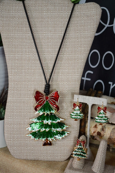 CHRISTMAS TREE WITH BOW EARRINGS - GREEN