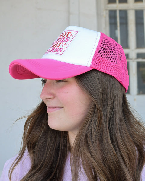 HOT GIRLS HIT CURBS TRUCKER HAT - HOT PINK/WHITE