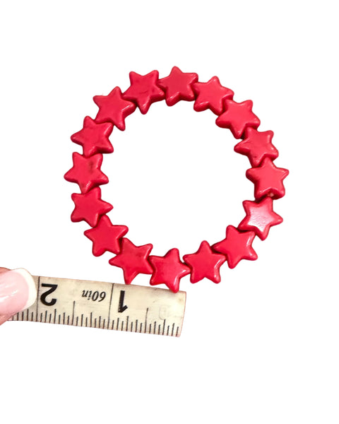 Stone Star Bead Stretchy Bracelet - Red