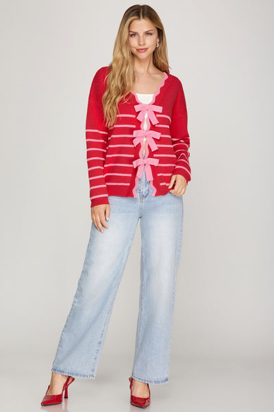 SHE'S A CUTIE REVERSIBLE SWEATER CARDIGAN - PINK/RED