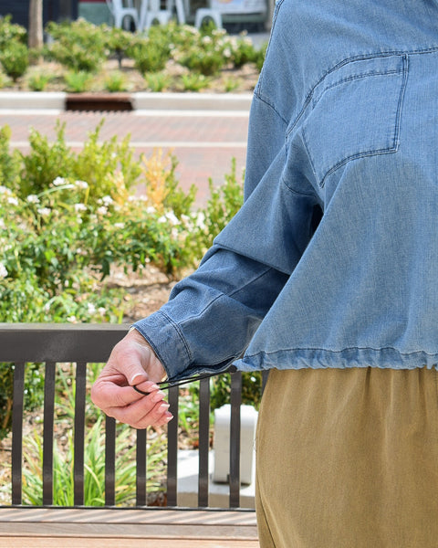 Demi - Denim Balloon Sleeve Crop Button-Up - Reg/Curvy