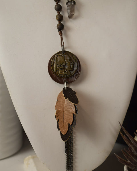 GENUINE STONE & INDIAN HEAD COIN NECKLACE - Salty Lime Boutique