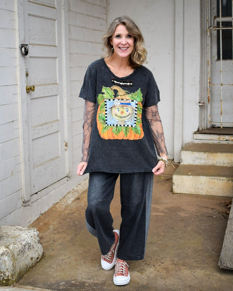 FALL SCARECROW TATTERED TEE - BY A RARE BIRD - BLACK