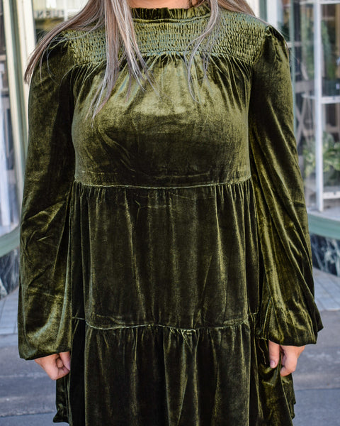 IVY VELVET DRESS - OLIVE