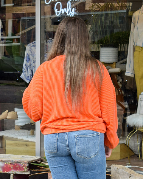 OKLAHOMA RIB CORD SWEATSHIRT - ORANGE