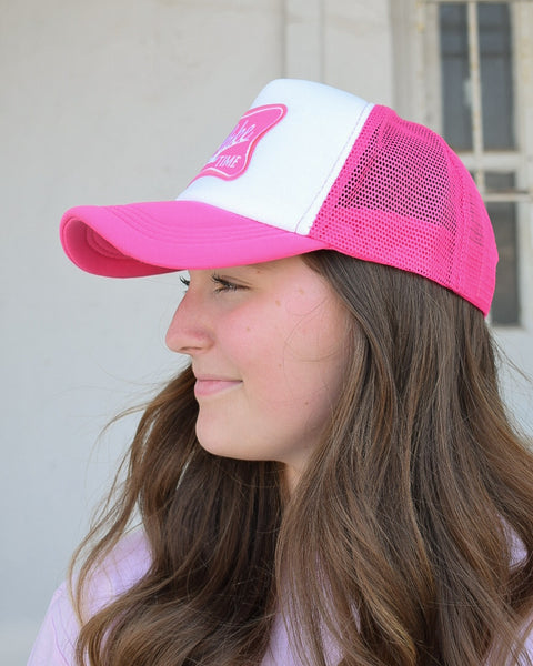 IT'S LAKE TIME TRUCKER HAT - HOT PINK/WHITE - Salty Lime Boutique