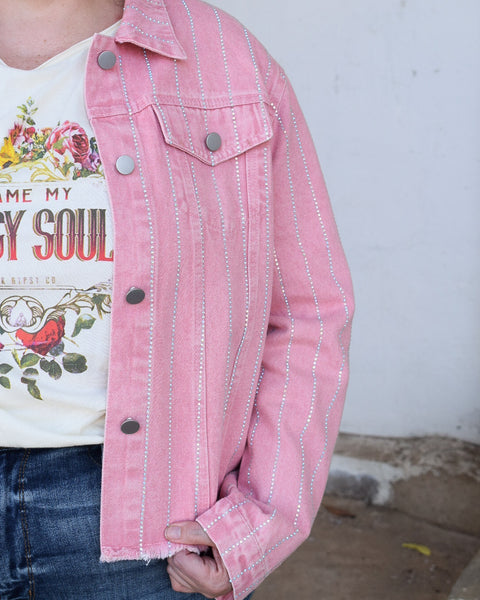 LORETTA DENIM JACKET - REG/CURVY- PINK - Salty Lime Boutique