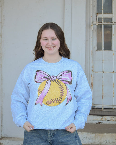 SOFTBALL BLING SWEATSHIRT - HEATHERED GREY