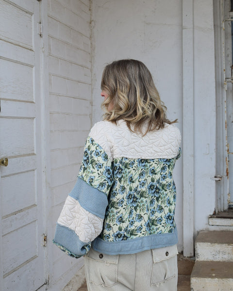 POP OF PATTERN PATCHWORK JACKET BY POL - BLUE/YELLOW